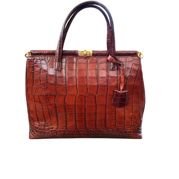NWT Lanzetti by Lexiapel Women's Brown Crocodile Leather Handbag - Picture 1 of 11